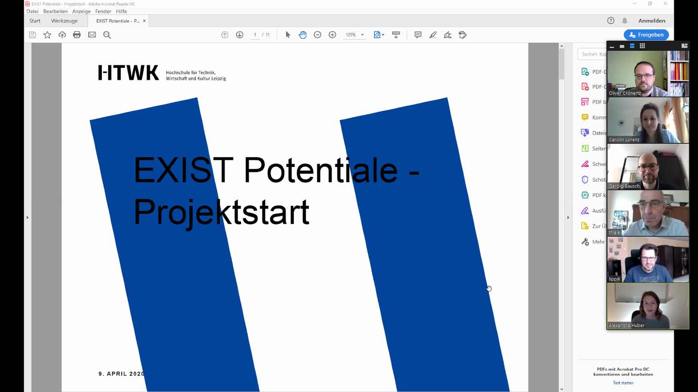 Die Projektbeteiligten tauschen sich per Videokonferenz zu dem EXIST-Potentiale Projektstart aus.